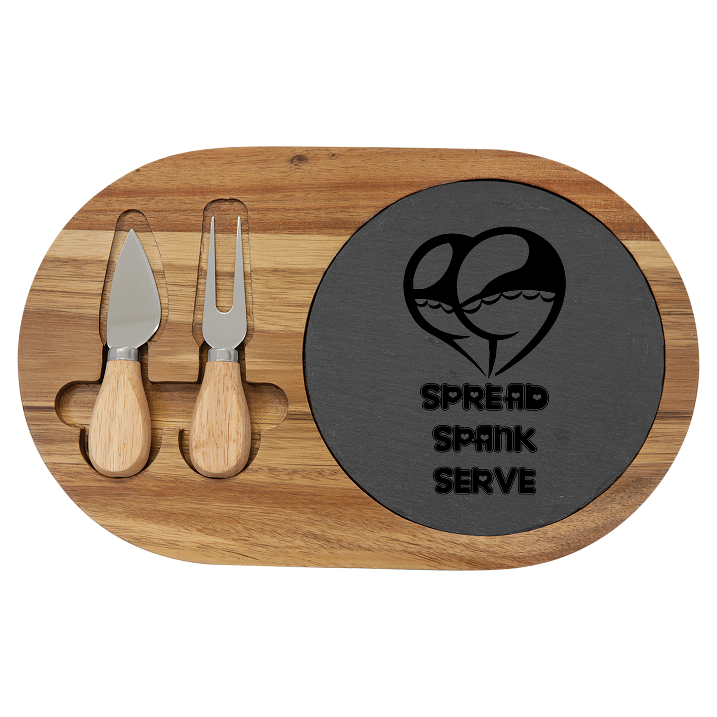 Spread Spank Serve - Engraved Charcuterie Board, Kinky, BDSM, Home Goods, Gift for Foodies, Housewarming Present, Unique Serving Platter,