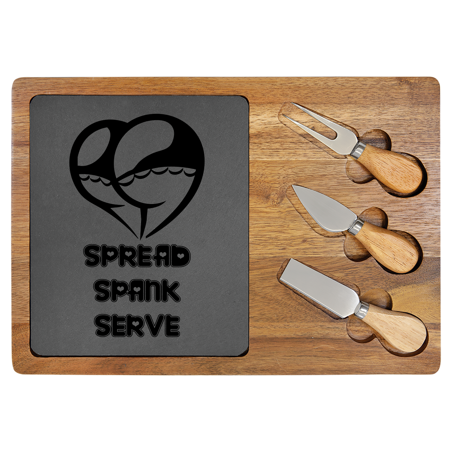Spread Spank Serve - Engraved Charcuterie Board, Kinky, BDSM, Home Goods, Gift for Foodies, Housewarming Present, Unique Serving Platter,