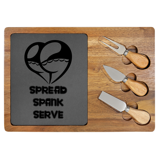 Spread Spank Serve - Engraved Charcuterie Board, Kinky, BDSM, Home Goods, Gift for Foodies, Housewarming Present, Unique Serving Platter,