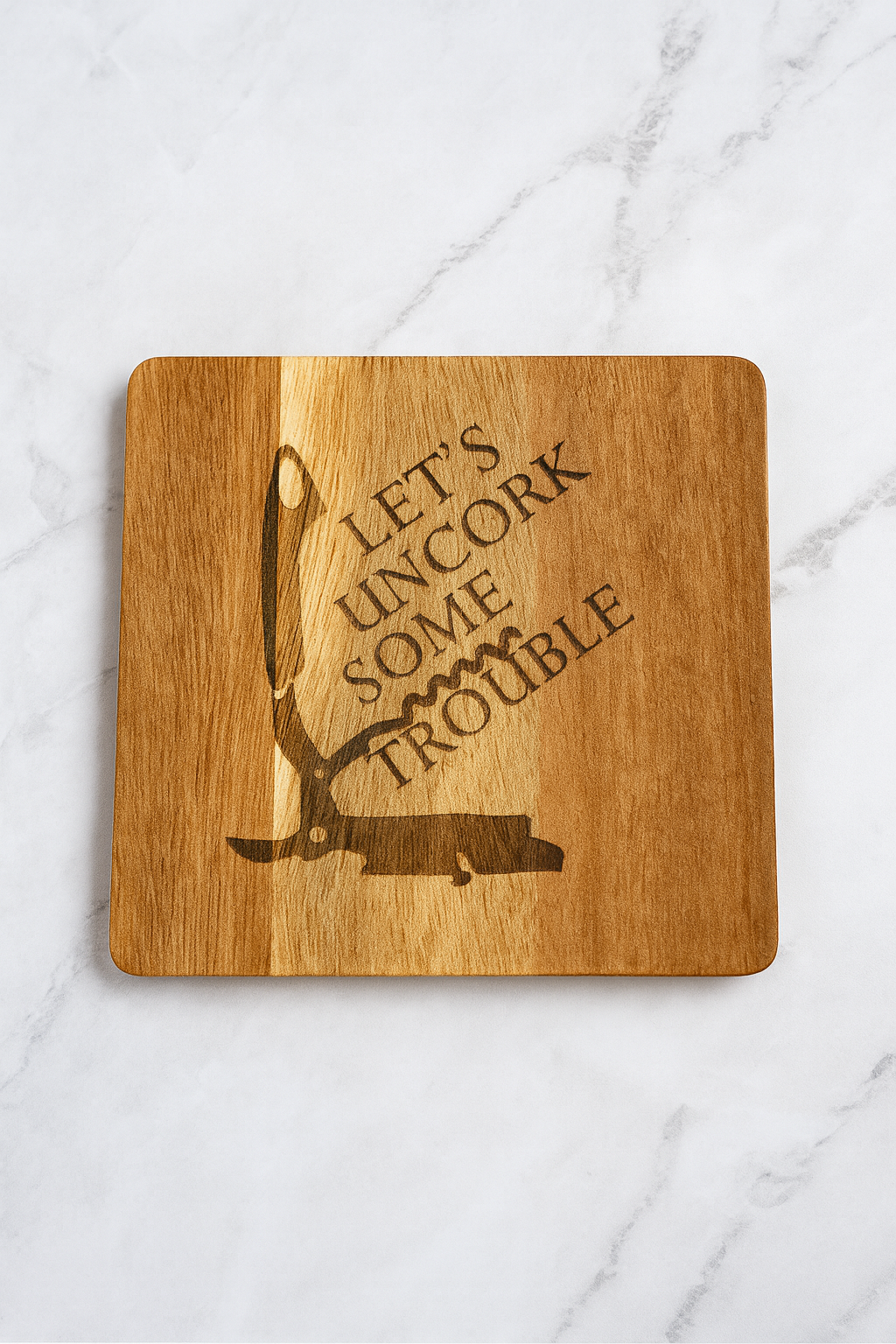 DOMestic Pantry Engraved Wooden Coaster Sets with Holder – “Wine, Whimsy & a Hint of Wicked” Collection